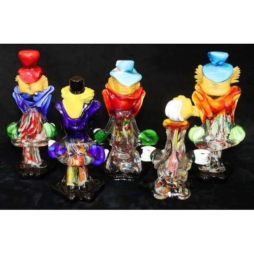 63 - 5 Murano glass figures of clowns, largest 22cm high