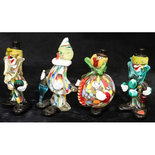 64 - 4 Murano glass figures of clowns, largest 18cm high