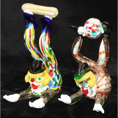 65 - 2 Murano glass figures of balancing clowns, largest 23.5cm high