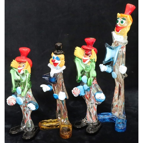 68 - A large Murano glass figure of a clown, 48cm high and 3 smaller Murano figures of clowns, 34cm and 3... 