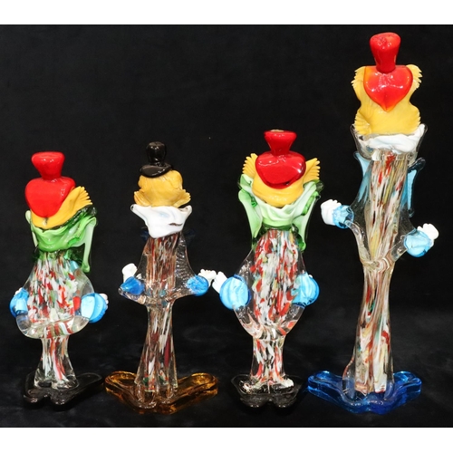 68 - A large Murano glass figure of a clown, 48cm high and 3 smaller Murano figures of clowns, 34cm and 3... 