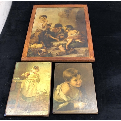 9292 - 3 prints on wood, largest, 45.5 x 62cm (some flaking).