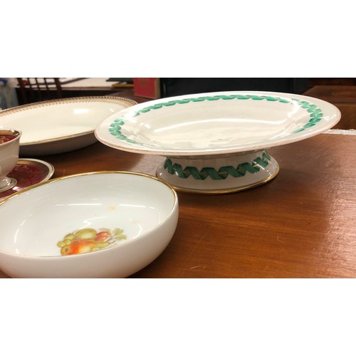 9143 - A 19th Century small comport with green twist decoration and a quantity of various china plates, sau... 