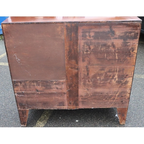 577 - A 19th Century mahogany bow fronted chest of drawers with part inlaid stringing and banding, 2 short... 