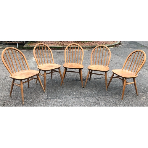 1023 - 5 matching Ercol chairs (1 leg restored, cracks to top of some chair backs and all generally worn an... 