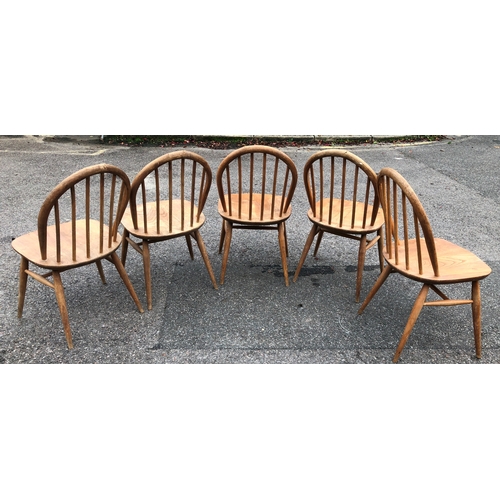 1023 - 5 matching Ercol chairs (1 leg restored, cracks to top of some chair backs and all generally worn an... 