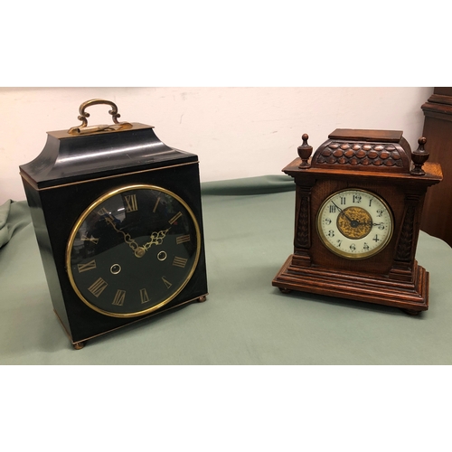 1024 - An 8-day striking clock with Roman numerals (hinge to glass a/f) and another oak clock with Arabic n... 