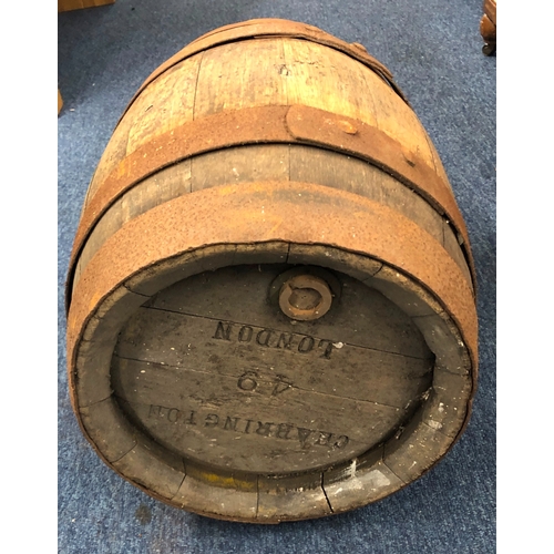 1030 - An oak Charrington London barrel numbered 49, 42.5cm high, 30cm diameter.