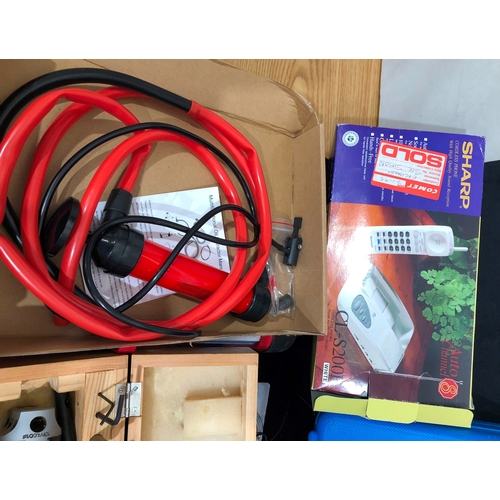 1087 - A Soba boring heading kit, a Sharp cordless phone in original box, a Hama AV Processor 128 and a qua... 