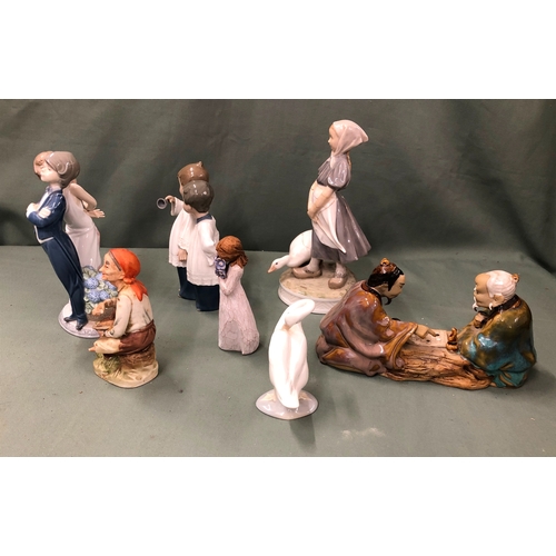 1120 - A Lladro group of a couple, IB-12J, 20cm high, a Lladro swan, 10cm high, a Noa group of 2 choristers... 