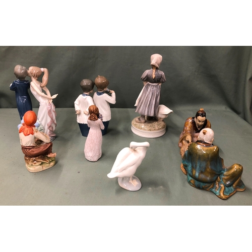 1120 - A Lladro group of a couple, IB-12J, 20cm high, a Lladro swan, 10cm high, a Noa group of 2 choristers... 