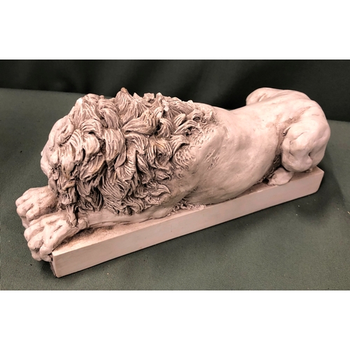 1121 - A composition figure of a lion, 23cm long, 10cm high, a stone bowl, 26.5cm diameter, a stone fish, 1... 