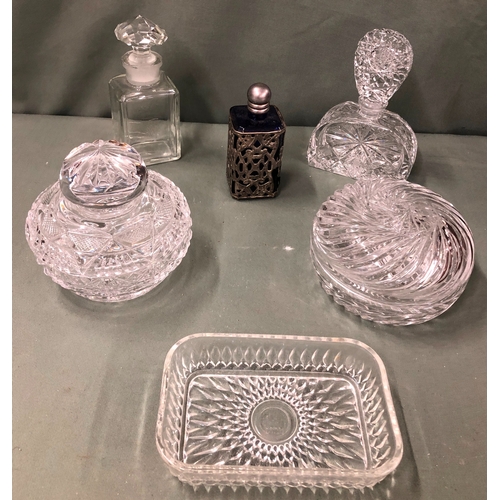 1124 - A quantity of cut glass, 4 large dishes, 2 lidded pots etc.