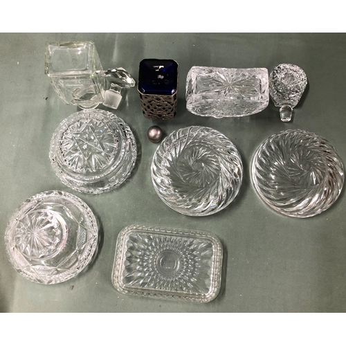 1124 - A quantity of cut glass, 4 large dishes, 2 lidded pots etc.