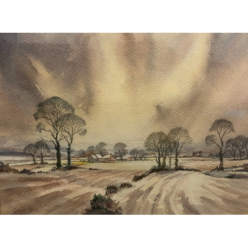 1128 - A George Allen watercolour depicting winter landscape, 27.5 x 36.5cm in gilt frame and 2 other pictu... 