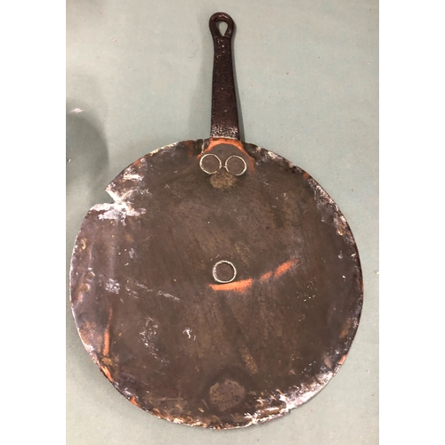 1142 - A lead cannon ball, a copper kettle with porcelain, handle, a brass pan cover, 6 plated teaspoons, 3... 