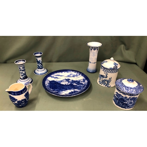 1143 - A Copeland jug and various other blue and white china.