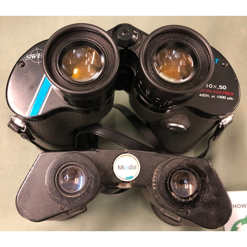 1153 - A pair of Swift Newport Mk II 10 x 50 binoculars in leather case and a pair of Mirador binoculars No... 