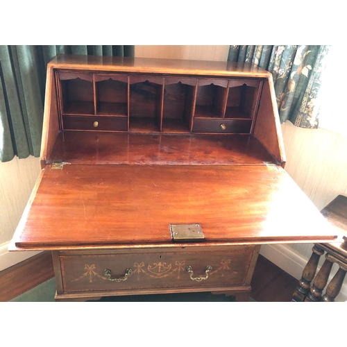 1160 - An Edwardian mahogany bureau with inlaid detail, 78cm wide, 44.5cm deep, 115.5cm high. This item is ... 