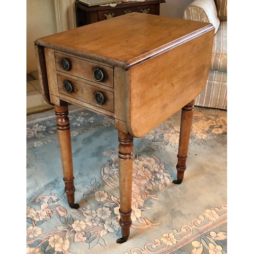 1168 - A 19th Century Mahogany work table with 2 fold down sides, 2 small drawers and false drawers on the ... 