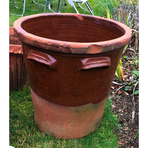 1181 - A group of terracotta planters, tallest 48cm high, 47cm diameter, (slight weathering and 1 slight cr... 