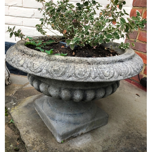 1192 - A pair of composition stone planters, top diameter, 60cm, 38cm high (1 cracked). This item is not he... 