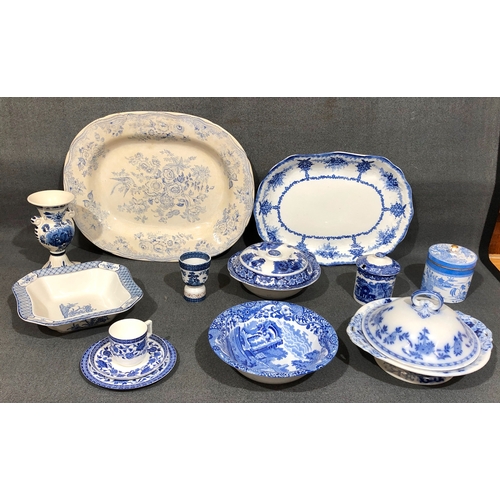 1200 - A quantity of various blue and white china including a Delft vase, 19cm high, Copland, Abbey (lid cr... 