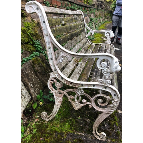 1224 - A white painted metal and teak garden bench, 125cm wide, 62cm deep, 85cm high. This item is not held... 