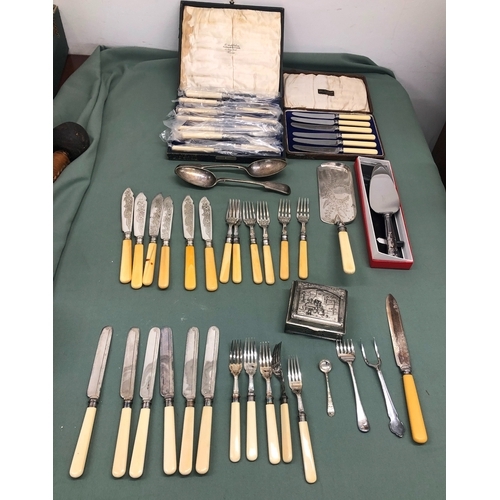 1026 - A quantity of various silver plated and other flatware, some boxed etc.