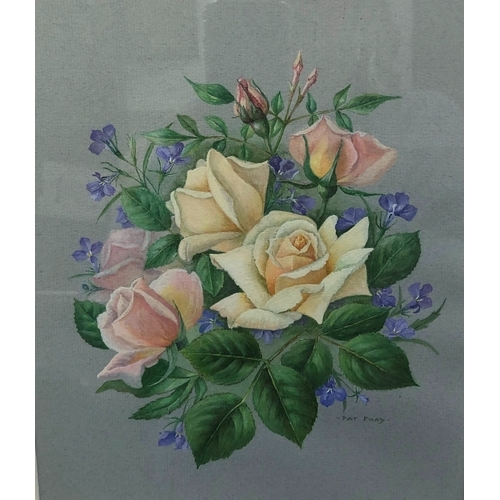 1044 - An oil on board still life of flowers signed Pat Foad, 16 x 13cm, framed, a Pat Foad gouache still l... 