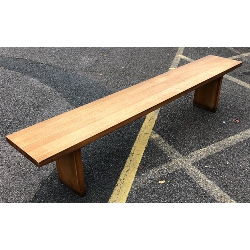 1061 - A JB Global light oak long bench, 220cm wide, 35cm deep, 46cm high. Light surface scratches and usag... 