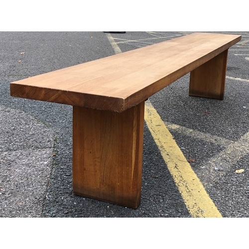 1061 - A JB Global light oak long bench, 220cm wide, 35cm deep, 46cm high. Light surface scratches and usag... 