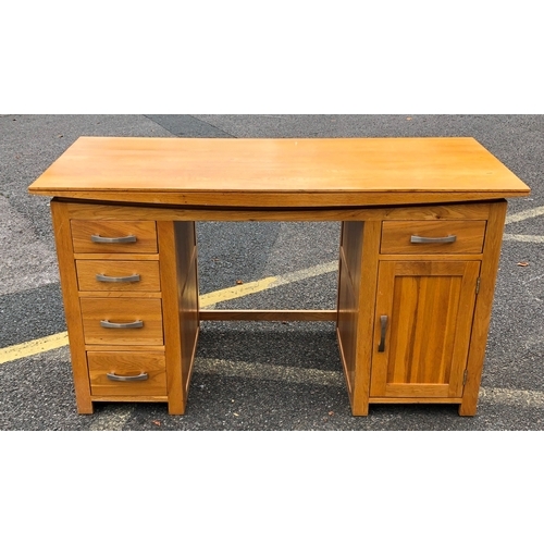 1062 - A JB Global light oak desk with 5 drawers, 1 cupboard door (no shelf), cable hole to back panel, 140... 