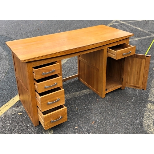 1062 - A JB Global light oak desk with 5 drawers, 1 cupboard door (no shelf), cable hole to back panel, 140... 