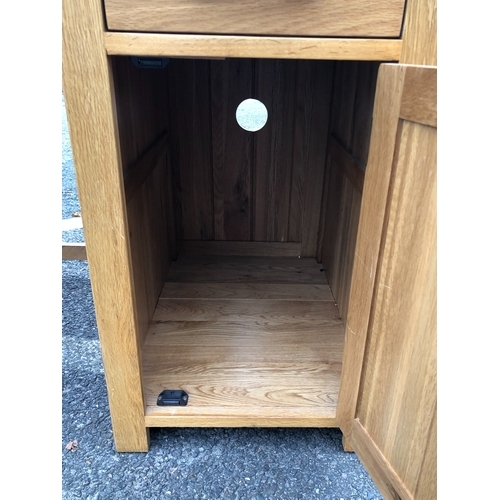 1062 - A JB Global light oak desk with 5 drawers, 1 cupboard door (no shelf), cable hole to back panel, 140... 