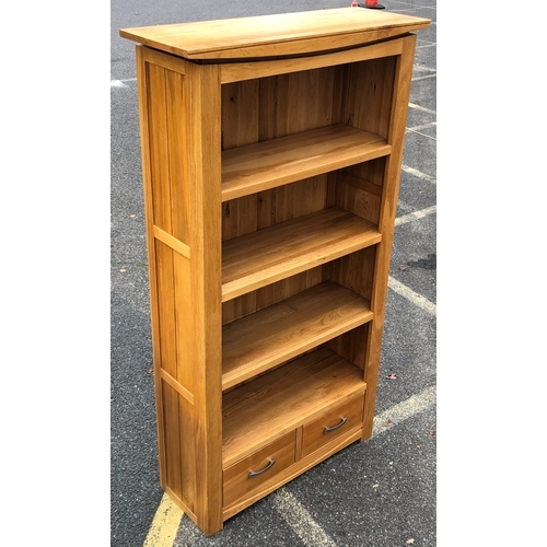 1064 - A JB Global light oak freestanding shelf unit with 3 shelves and 2 drawers below, 100cm wide, 35cm d... 