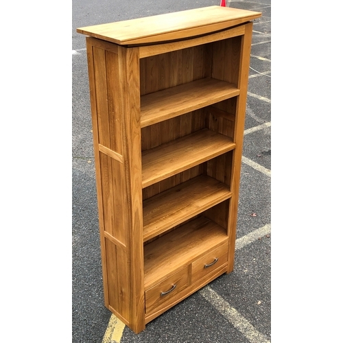 1065 - A JB Global light oak freestanding shelf unit with 3 shelves and 2 drawers below, 100cm wide, 35cm d... 