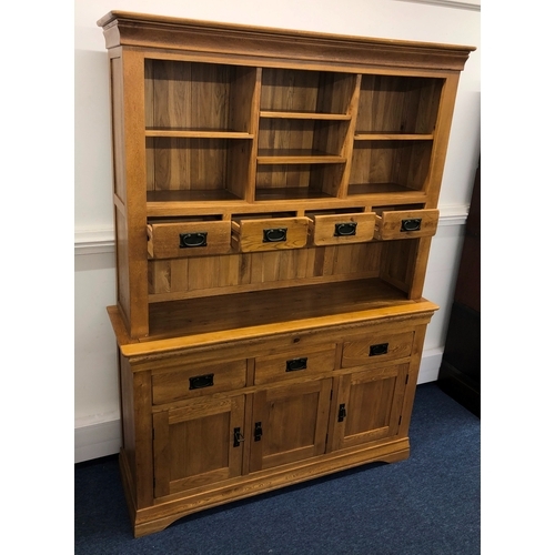 1067 - A JB Global oak dresser with 4 small upper drawers and open shelves, 3 lower drawers and 3 cupboard ... 