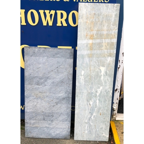 1069 - 2 rectangular slabs of marble, 100cm long, 50cm wide, 2cm deep and 142.5cm long, 38cm wide, 2cm deep