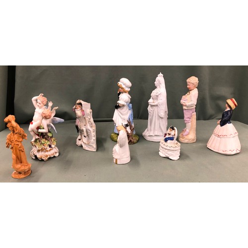 1298 - A quantity of various china figures, including a Bisque figure of Queen Victoria, 20cm high.