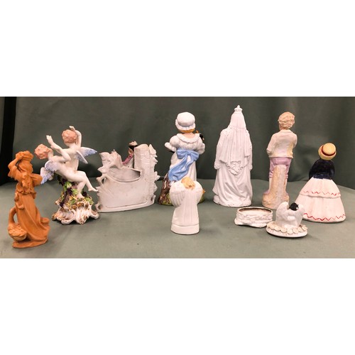 1298 - A quantity of various china figures, including a Bisque figure of Queen Victoria, 20cm high.