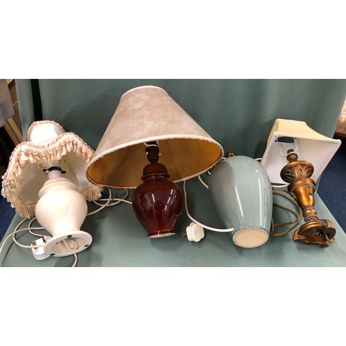 1299 - 4 various table lamps, 3 with shades, tallest 35cm high.