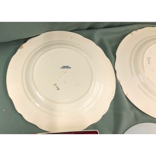 1310 - 3 Wedgwood plates with floral pattern (chips to back edges), a Royal Doulton Christmas Carol plate, ... 