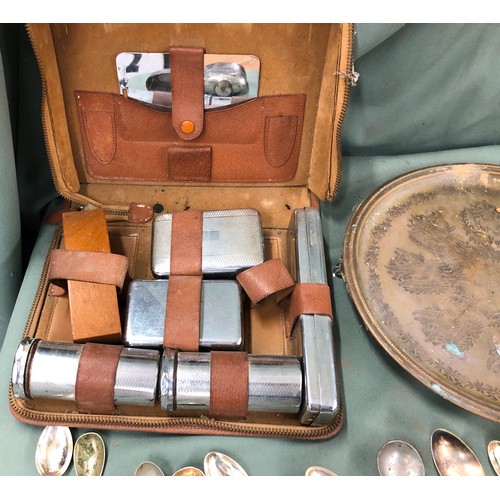 1315 - A quantity of silver plate including a gentleman's travel toiletry set in leather case (incomplete),... 