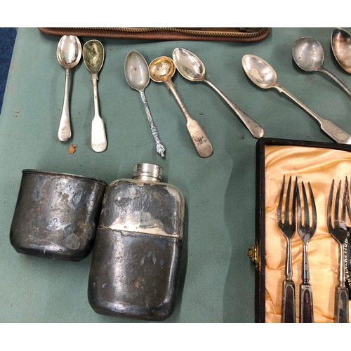 1315 - A quantity of silver plate including a gentleman's travel toiletry set in leather case (incomplete),... 