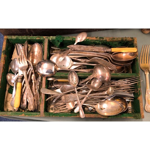 1317 - A large quantity of various odd flatware including Kings pattern, in 2 wood boxes.