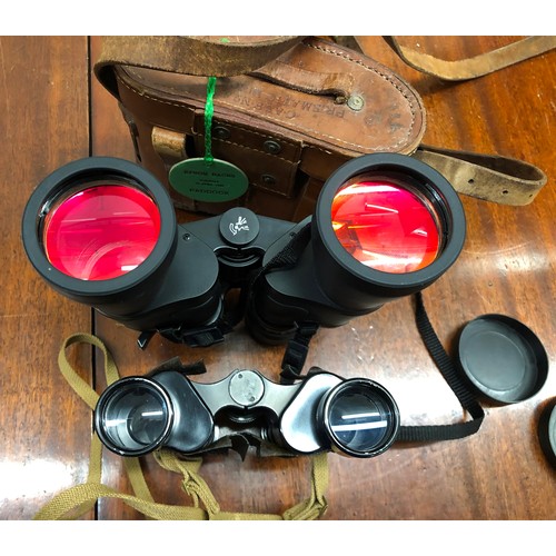 1329 - A pair of Lieberman & Gortz 8 x 32 binoculars (worn) in leather case and another pair of binoculars ... 