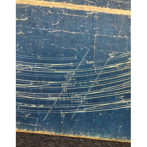 1358 - A large linen-backed blueprint scale plan of Bristol West Railway showing tracks and track circuits,... 