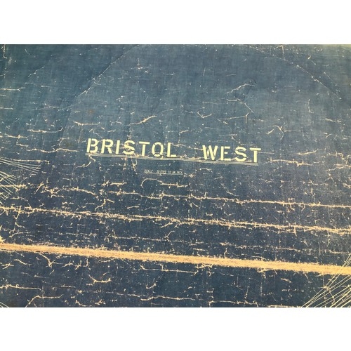 1358 - A large linen-backed blueprint scale plan of Bristol West Railway showing tracks and track circuits,... 