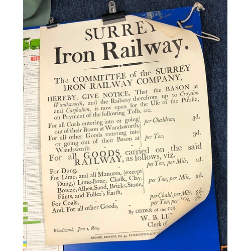 1359 - Various railway related posters, maps, scale drawings, including a Stockton and Darlington Railway B... 